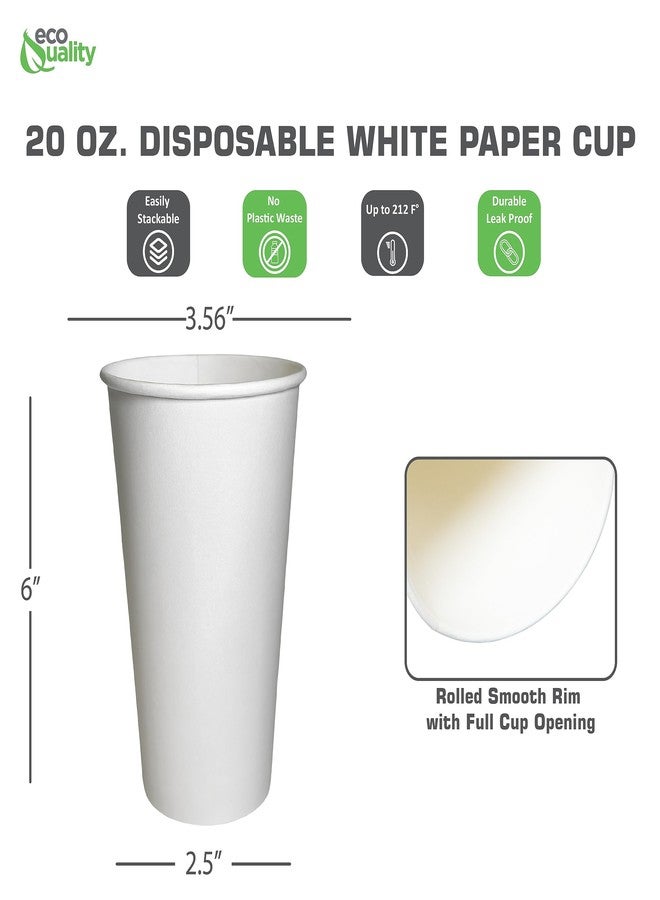 EcoQuality Extra Large 20oz White Paper Coffee Cups - (150 Count) Disposable Paper Coffee Cups - Hot Drink, Tea, Coffee, Cappuccino, Hot Chocolate, Chai, Chai Latte, Office, Travel, Recyclable - Image 3